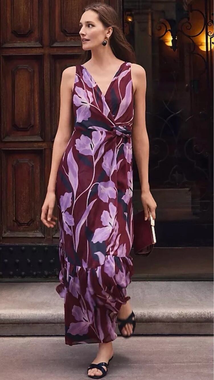 Ann Taylor Women's Purple Printed Sleeveless Maxi Dress Size 14P